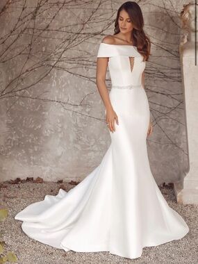 Justin Alexander Size 14 Ivory Agatha 88145 Off-Shoulder Bridal Wedding Gown